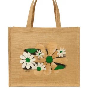 Retro Bloom Hand-Painted Jute Tote