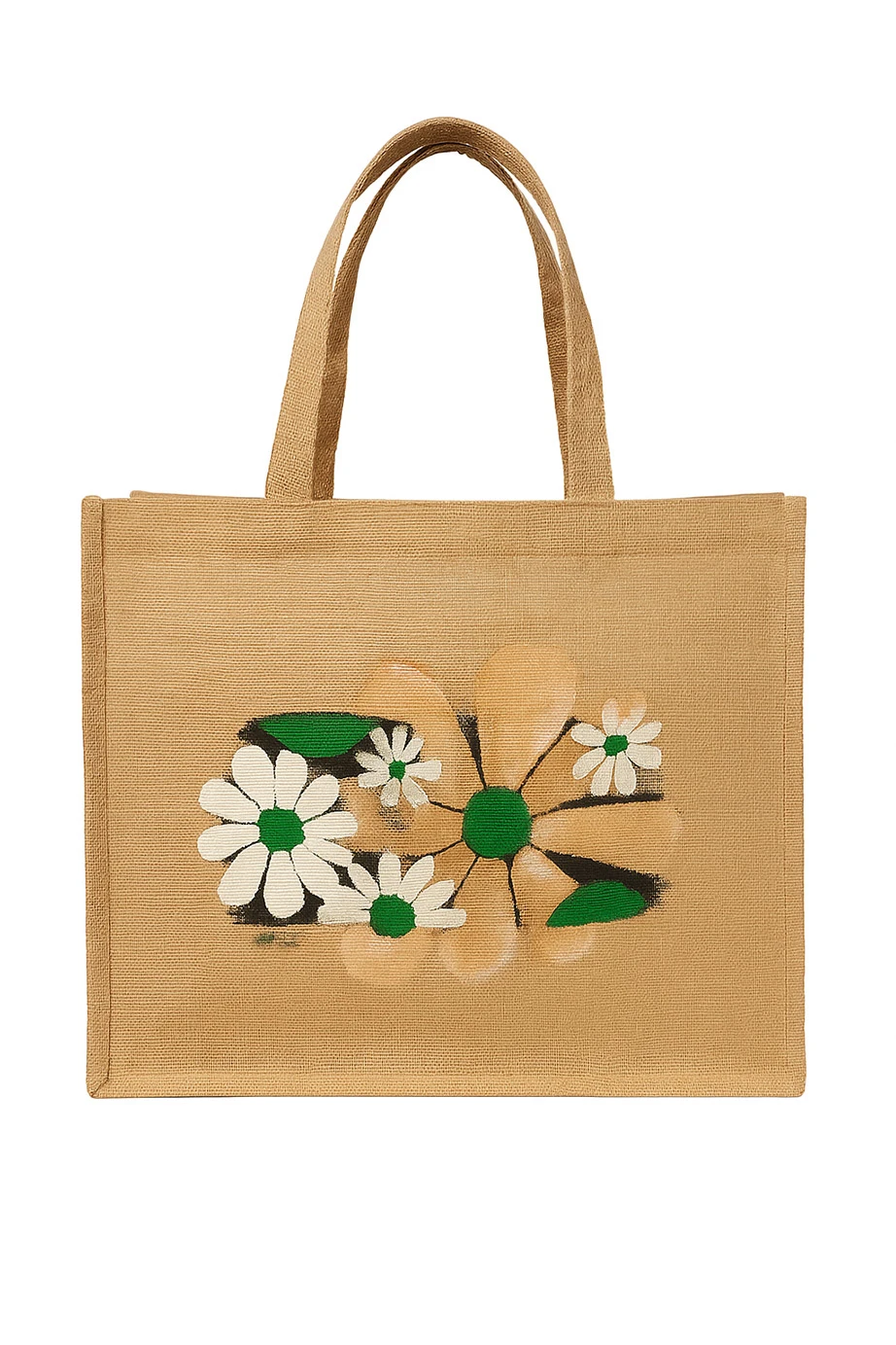 Retro Bloom Hand-Painted Jute Tote