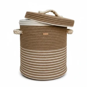 Striped Rope-Lid Laundry Hamper