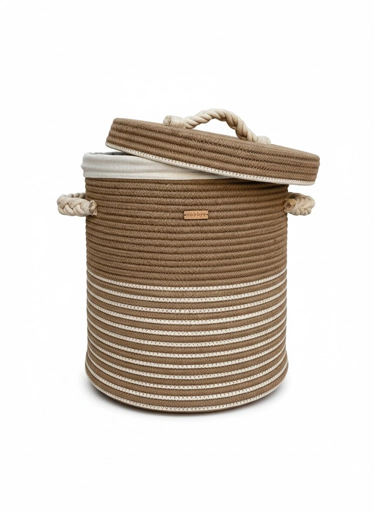 Striped Rope-Lid Laundry Hamper