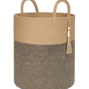 Two-Tone Storage Basket with Tassel Accent