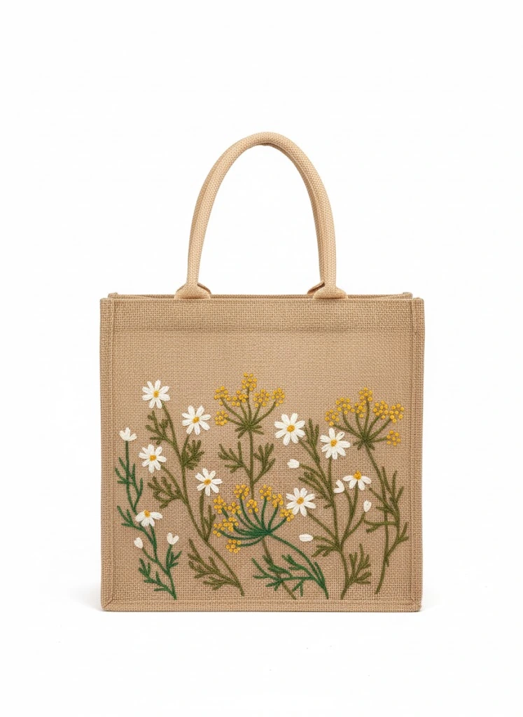 Wildflower Bloom Jute Tote